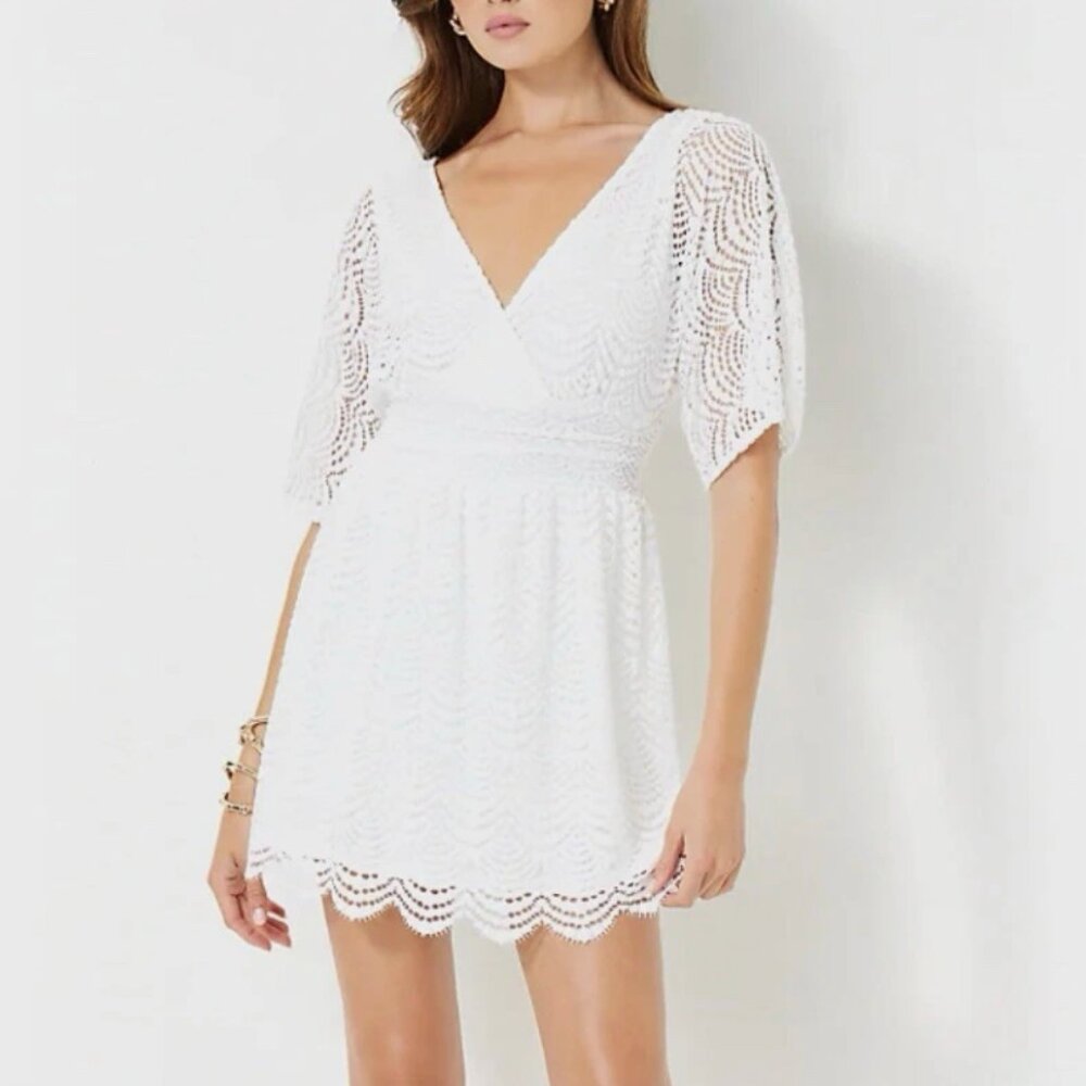 Lilly Pulitzer Parigi Skort Romper Resort White Party Scalloped Lace Women's XL